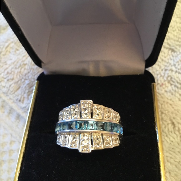 BRAND NEW BOLD Natural Diamond & Blue Sapphires Band Ring-7 - Picture 6 of 16